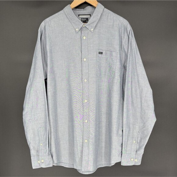 RVCA Mens Slim Fit Button-Up Shirt XXL Blue Long Sleeve Casual Classic Going Out - Picture 1 of 9